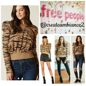 Free People Zebra Puff Sleeve Pullover